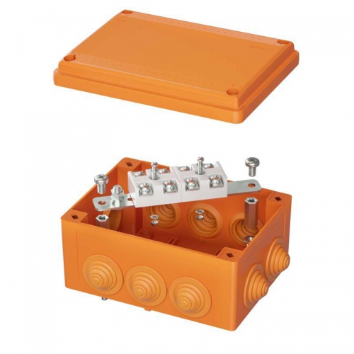 Коробка ответвительная FS 150х110х70мм 4р 450В 32А 10кв.мм нерж. контакт с каб. вводами и клеммн. IP55 пластик. DKC FSK21410 FSK21410