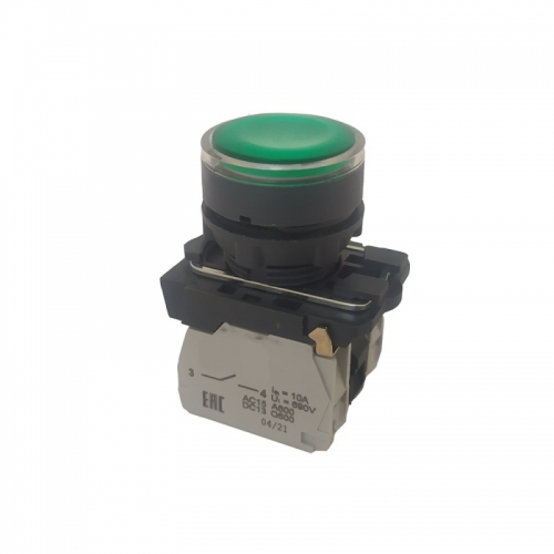 Кнопка КМЕ4122мЛ-24В-зеленый-2но+2нз-цилиндр-индикатор-IP40 КЭАЗ 274302 274302