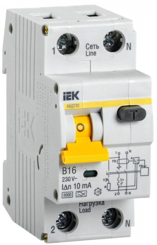 Выключатель автоматический дифференциального тока 2п (1P+N) B 16А 10мА тип A 6кА АВДТ-32 IEK MAD22-5-016-B-10 MAD22-5-016-B-10