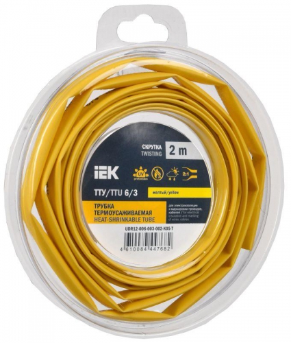 Трубка термоусадочная ТТУ нг-LS 6/3 желт. (уп.2м) IEK UDR12-006-003-002-K05-T UDR12-006-003-002-K05-T