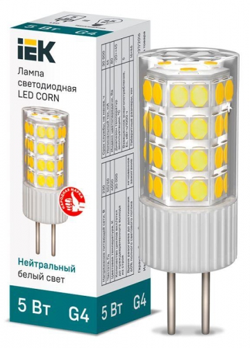 Лампа светодиодная Corn 5Вт капсульная 4000К нейтр. бел. G4 230В керамика IEK LLE-Corn-5-230-40-G4 LLE-CORN-5-230-40-G4
