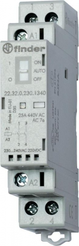 Контактор модульный 1NO + 1NC 25А AgSnO2 24В AC/DC 17.5мм IP20 опции: мех. индикатор + LED FINDER 223200244520 223200244520