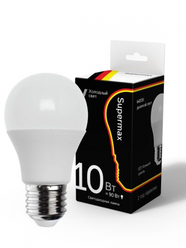 Лампа светодиодная Supermax стандарт А60 10Вт цоколь E27 230В цветность 6400К КОСМОС Sup_LED10wA60E2764 Sup_LED10wA60E2764