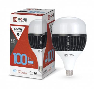 Лампа светодиодная LED-HP-PRO 100Вт грушевидная 6500К холод. бел. E27 9500лм 150-275В с адаптером E40 бел. IN HOME 4690612035697 4690612035697