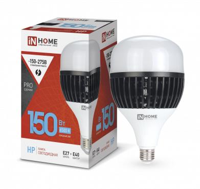 Лампа светодиодная LED-HP-PRO 150Вт грушевидная 6500К холод. бел. E27 14250лм 150-275В с адаптером E40 бел. IN HOME 4690612035703 4690612035703
