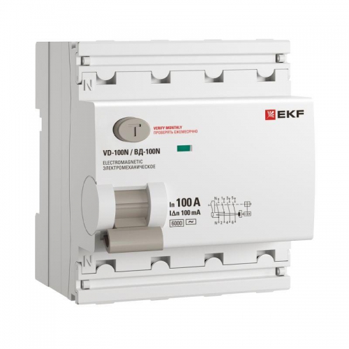 Выключатель дифференциального тока 4п 100А 100мА тип AC 6кА ВД-100N электромех. PROxima EKF E1046M100100 E1046M100100