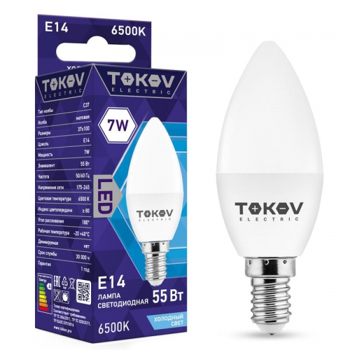 Лампа светодиодная 7Вт С37 6500К Е14 176-264В TOKOV ELECTRIC TKE-C37-E14-7-6.5K TKE-C37-E14-7-6.5K