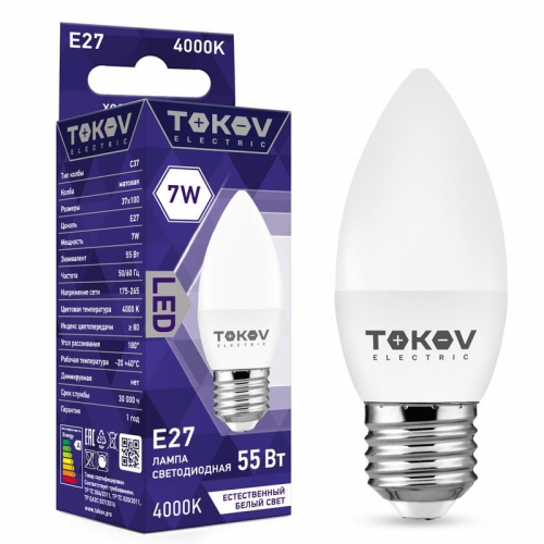 Лампа светодиодная 7Вт С37 4000К Е27 176-264В TOKOV ELECTRIC TKE-C37-E27-7-4K TKE-C37-E27-7-4K