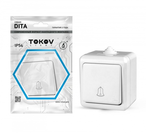 Кнопка звонка ОП Dita IP54 10А 250В бел. TOKOV ELECTRIC TKL-DT-DB-C01-IP54 TKL-DT-DB-C01-IP54