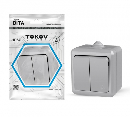 Выключатель 2-кл. ОП Dita IP54 10А 250В сер. TOKOV ELECTRIC TKL-DT-V2-C06-IP54 TKL-DT-V2-C06-IP54