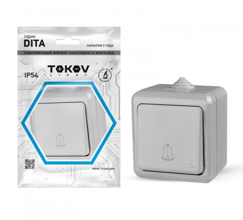 Кнопка звонка ОП Dita IP54 10А 250В сер. TOKOV ELECTRIC TKL-DT-DB-C06-IP54 TKL-DT-DB-C06-IP54