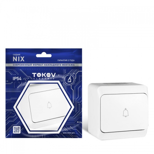 Кнопка звонка ОП Nix 10А IP54 250В бел. TOKOV ELECTRIC TKE-NX-DB-C01-IP54 TKE-NX-DB-C01-IP54