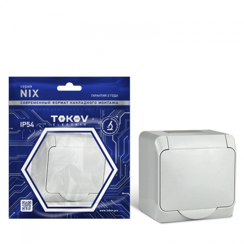 Розетка 1-м ОП Nix 16А IP54 250В с заземл. с крышкой сер. TOKOV ELECTRIC TKE-NX-R1Z-C06-IP54 TKE-NX-R1Z-C06-IP54