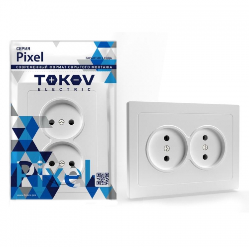 Розетка 2-м СП Pixel 16А IP20 без заземл. в сборе бел. TOKOV ELECTRIC TKE-PX-R2F-C01 TKE-PX-R2F-C01