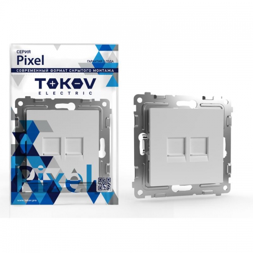 Розетка компьютерная 2-м СП Pixel RJ45 кат.5E механизм бел. TOKOV ELECTRIC TKE-PX-RC2-C01 TKE-PX-RC2-C01