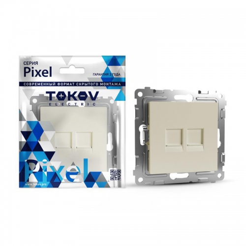 Розетка компьютерная 2-м СП Pixel RJ45 кат.5E механизм беж. TOKOV ELECTRIC TKE-PX-RC2-C02 TKE-PX-RC2-C02