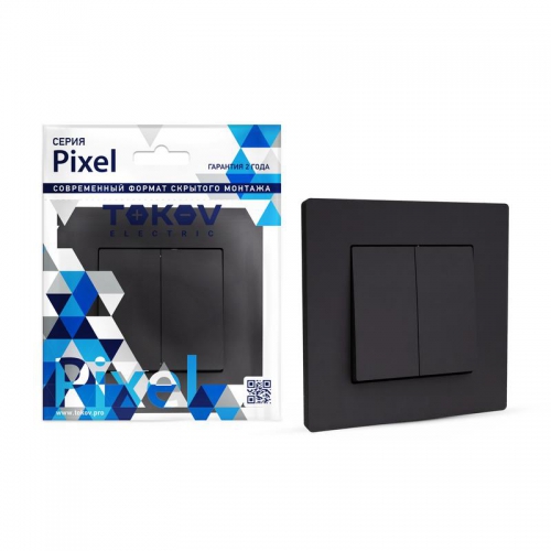 Выключатель 2-кл. СП Pixel 10А IP20 в сборе карбон TOKOV ELECTRIC TKE-PX-V2F-C14 TKE-PX-V2F-C14