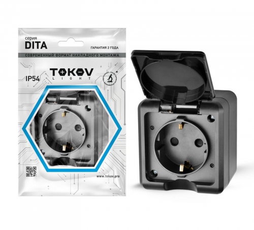 Розетка 1-м ОП Dita 16А IP54 250В с заземл. с крышкой карбон TOKOV ELECTRIC TKL-DT-R1Z-C14-IP54 TKL-DT-R1Z-C14-IP54