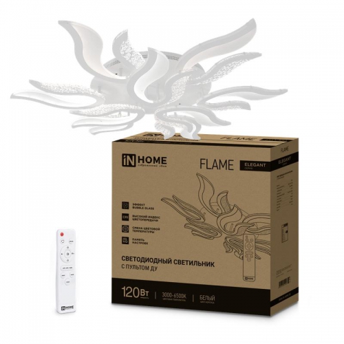 Светильник светодиодный ELEGANT FLAME 120Вт 3000-6500К 8400лм 230В 1035х895х120мм с пультом ДУ бел. IN HOME 4690612051543 4690612051543