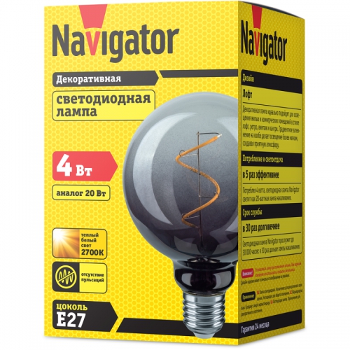 Лампа светодиодная 14 498 NLL-F-G95-4-230-2.7K-E27-LSBT прозрачная E27 220-240В Navigator 14498 14498