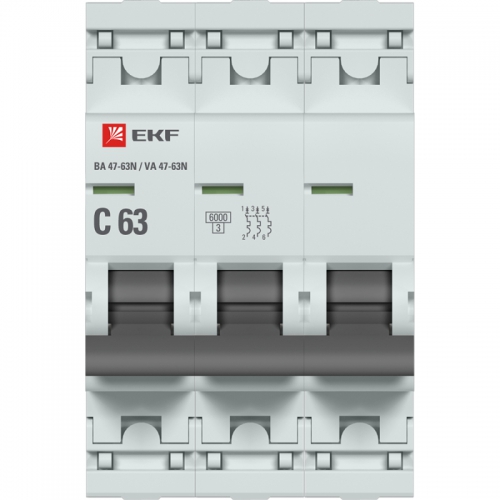 Выключатель автоматический модульный 3п C 63А 6кА ВА 47-63N PROxima EKF M636363C M636363C
