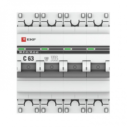 Выключатель автоматический модульный 4п C 63А 4.5кА ВА 47-63 PROxima EKF mcb4763-4-63C-pro mcb4763-4-63C-pro