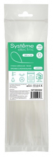Стяжка кабельная 300х3.6 бел. (уп.100шт) SE IMT30036W IMT30036W