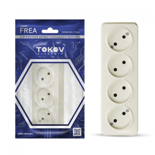 Розетка 4-м ОП Frea 16А IP20 250В без заземл. АБС-пластик беж. TOKOV ELECTRIC TKE-FR-R4-C02 TKE-FR-R4-C02