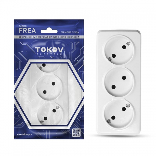 Розетка 3-м ОП Frea 16А IP20 250В без заземл. АБС-пластик бел. TOKOV ELECTRIC TKE-FR-R3-C01 TKE-FR-R3-C01