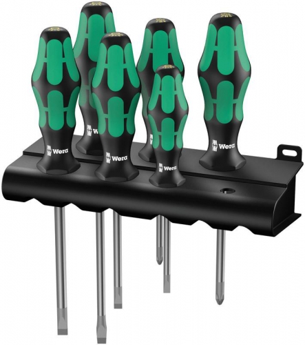 Набор отверток 334/6 Rack Kraftform Plus Lasertip 6 предметов (PH 1х80/2х100; SL 0.5х3.0х80/0.8х4.0х100/1.0х5.5х125/1.2х6.5х150) Wera WE-105650 WE-105650