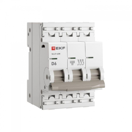 Выключатель автоматический 3п D 6А 4.5кА ВА 47-63N PROxima EKF M634306D M634306D