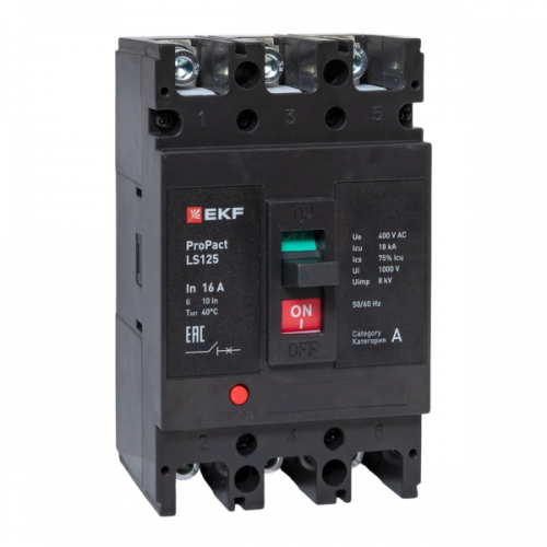 Выключатель автоматический 3п 16А 18кА LS125 ProPact EKF mccb-125-18-3-16-ls mccb-125-18-3-16-ls