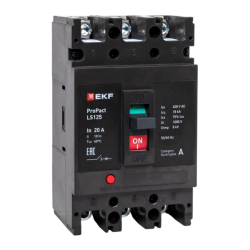 Выключатель автоматический 3п 20А 18кА LS125 ProPact EKF mccb-125-18-3-20-ls mccb-125-18-3-20-ls