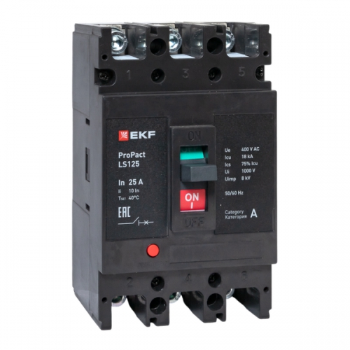 Выключатель автоматический 3п 25А 18кА LS125 ProPact EKF mccb-125-18-3-25-ls mccb-125-18-3-25-ls