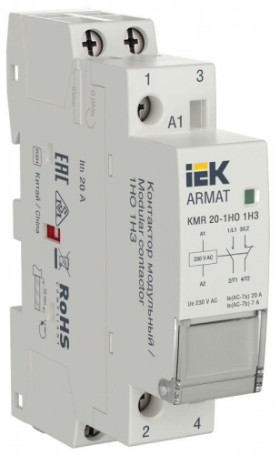 Контактор модульный KMR 20А 230В AC 1НО 1НЗ ARMAT IEK AR-KMR10-020-11-230 AR-KMR10-020-11-230