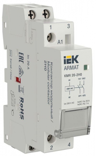 Контактор модульный KMR 20А 230В AC 2НО ARMAT IEK AR-KMR10-020-20-230 AR-KMR10-020-20-230