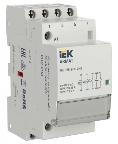 Контактор модульный KMR 25А 230В AC 2НО 2НЗ ARMAT IEK AR-KMR10-025-22-230 AR-KMR10-025-22-230