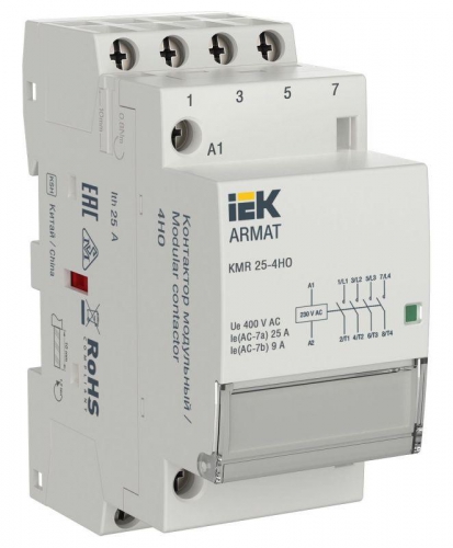 Контактор модульный KMR 25А 230В AC 4НО ARMAT IEK AR-KMR10-025-40-230 AR-KMR10-025-40-230