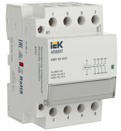 Контактор модульный KMR 40А 230В AC 4НО ARMAT IEK AR-KMR10-040-40-230 AR-KMR10-040-40-230