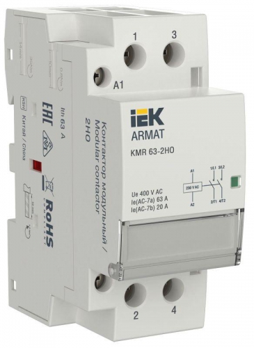 Контактор модульный KMR 63А 230В AC 2НО ARMAT IEK AR-KMR10-063-20-230 AR-KMR10-063-20-230
