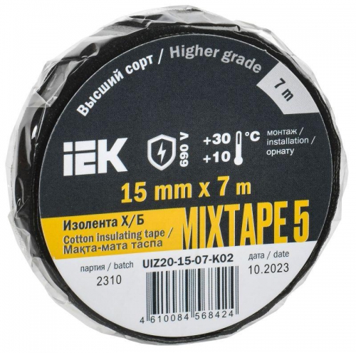 Изолента Х/Б 15мм 7м MIXTAPE 5 IEK UIZ20-15-07-K02 UIZ20-15-07-K02