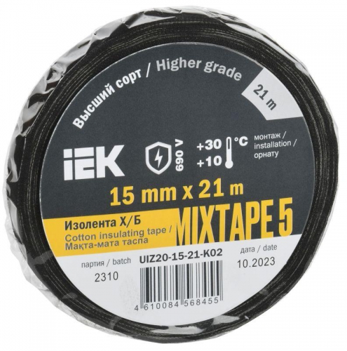 Изолента Х/Б 15мм 21м MIXTAPE 5 IEK UIZ20-15-21-K02 UIZ20-15-21-K02