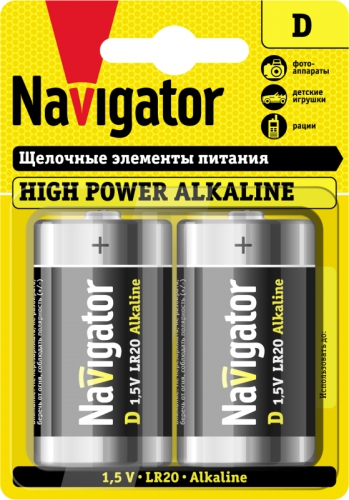 Элемент питания алкалиновый D/LR20 94 755 NBT-NE-LR20-BP2 (блист.2шт) NAVIGATOR 94755 94755