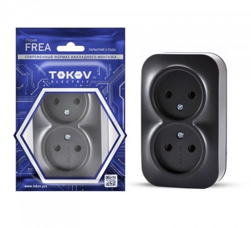 Розетка 2-м ОП Frea 16А IP20 250В без заземл. АБС-пластик карбон TOKOV ELECTRIC TKE-FR-R2-C14 TKE-FR-R2-C14