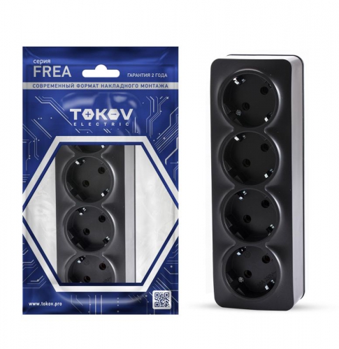 Розетка 4-м ОП Frea 16А IP20 250В с заземл. АБС-пластик карбон TOKOV ELECTRIC TKE-FR-R4Z-C14 TKE-FR-R4Z-C14