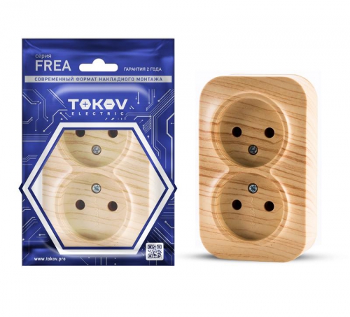 Розетка 2-м ОП Frea 16А IP20 250В без заземл. АБС-пластик сосна TOKOV ELECTRIC TKE-FR-R2-C25 TKE-FR-R2-C25