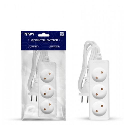 Удлинитель 3х1.5м без заземл. 10А 2х0.75 TOKOV ELECTRIC TKE-C01-BU3-1.5-075 TKE-C01-BU3-1.5-075