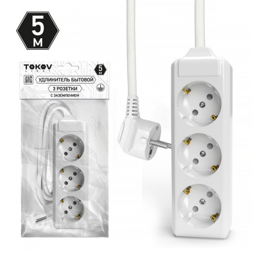 Удлинитель 3х5м с заземл. 10А 3х1.5 TOKOV LIGHT TKL-C01-BU3-5-1.5-Z TKL-C01-BU3-5-1.5-Z