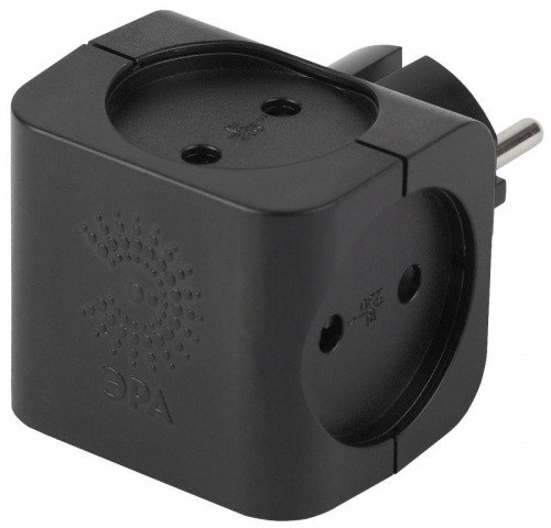 Разветвитель 4-м без заземл. 16А IP20 SP-4-B черн. Эра Б0008207 Б0008207