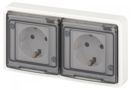Розетка Эксперт 11-2523-01 2х2P+E гориз. IP55 16А-250В СУ бел. Эра Б0063276 Б0063276